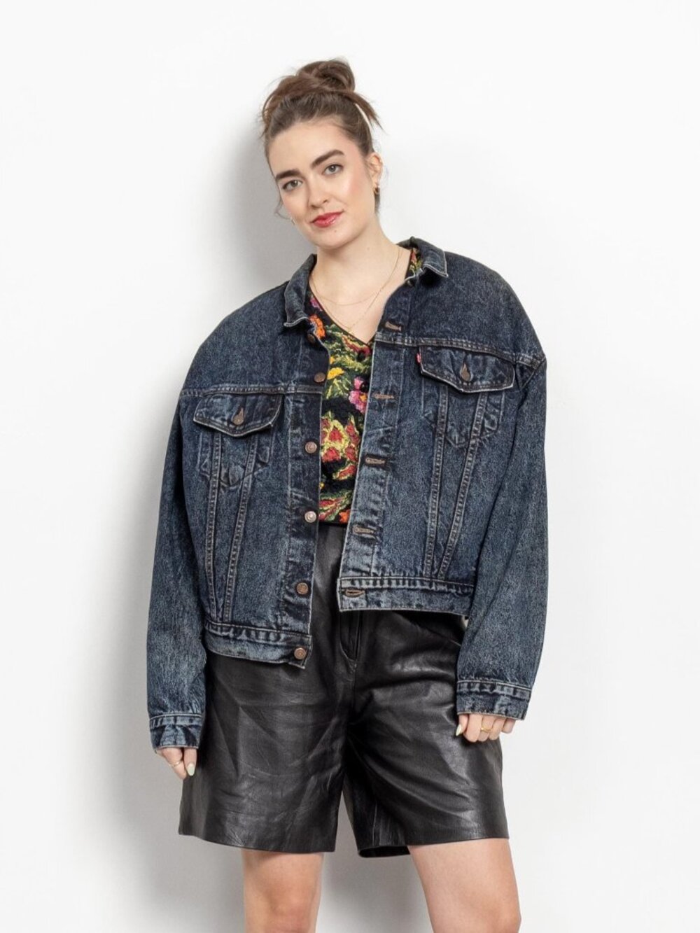 Vintage Levi's Denim Trucker Jacket, Faded Dark Wash, 90s Oversize